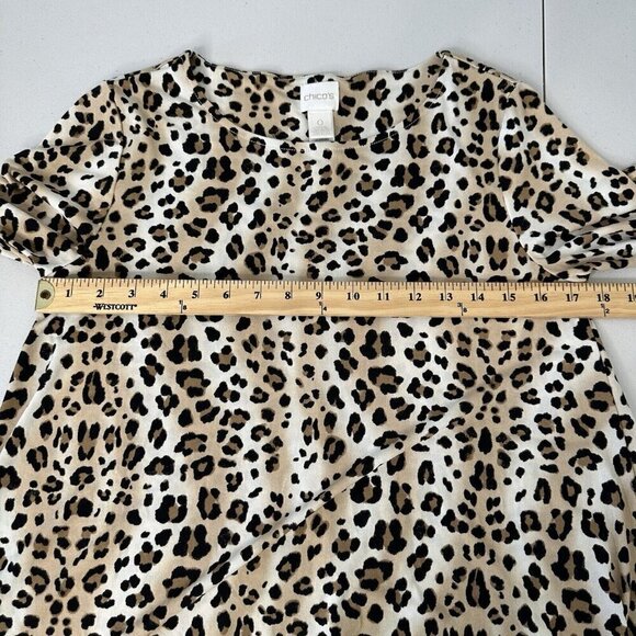 Chicos Tunic Animal Mix Top Leopard Size S Hi Lo Hem Exotic 3/4 sleeve - Picture 8 of 10